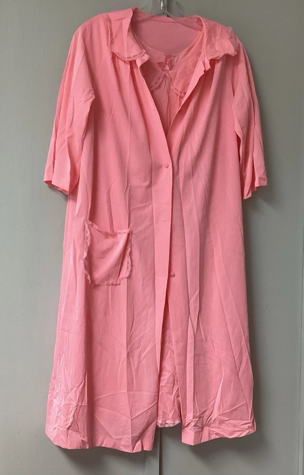 VTG Shadow Lane 2 Piece Size Small Night Gown & Robe Coral Lace Silky Flowers