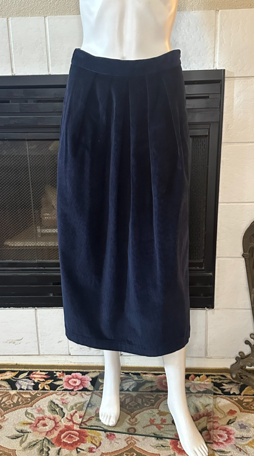 Vtg Calvin Klein Blue Corduroy Straight Below Knee Skirt Slit size 12