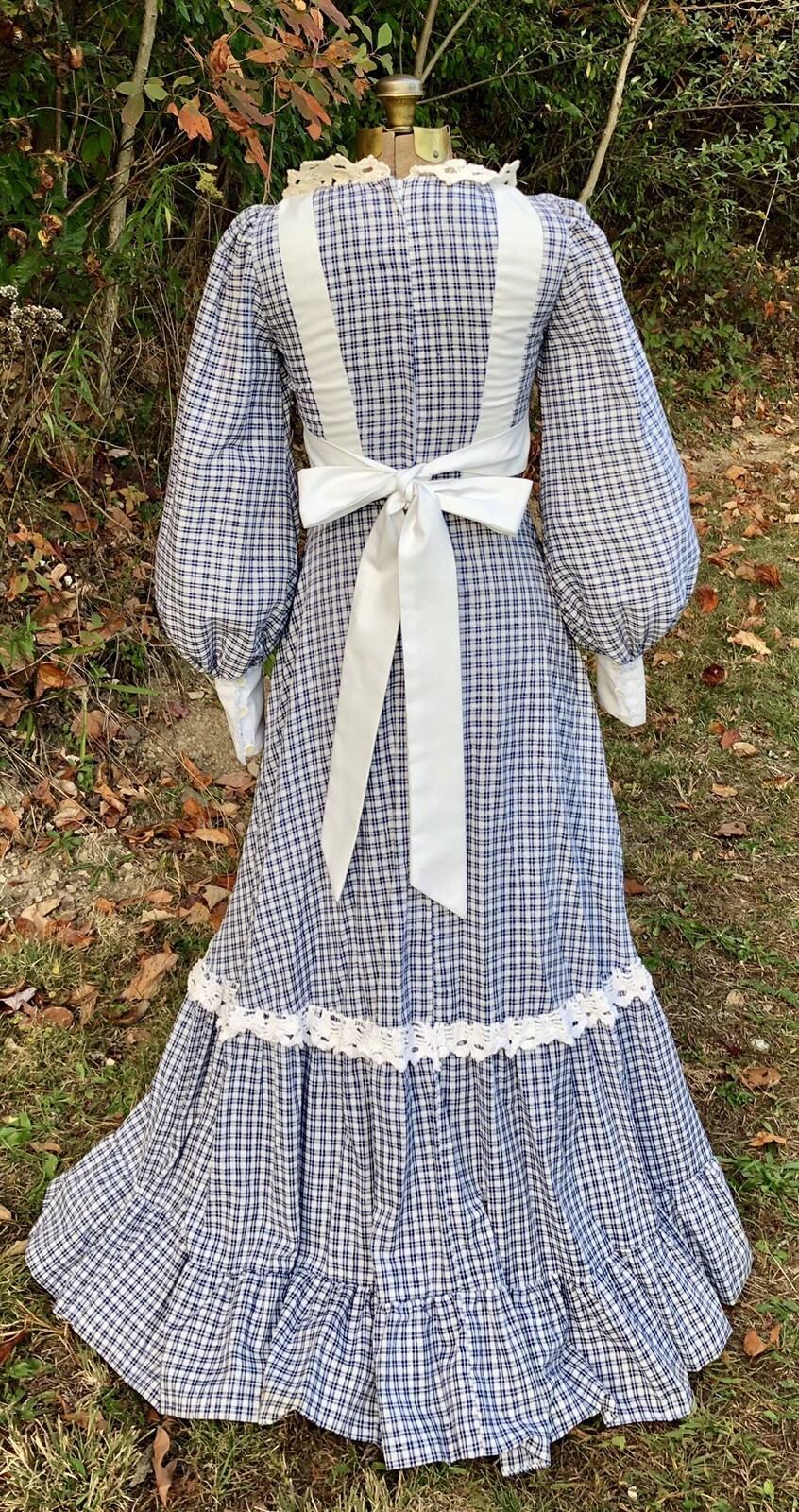 VTG 1970s GUNNE SAX Renaissance Revival GINGHAM JULIET MAXI-DRESS Lace-Up Bodice