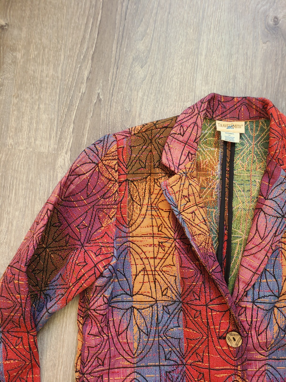 VTG Travel Smith Women M Long Tapestry Jacket Button Floral Hippie Boho Western