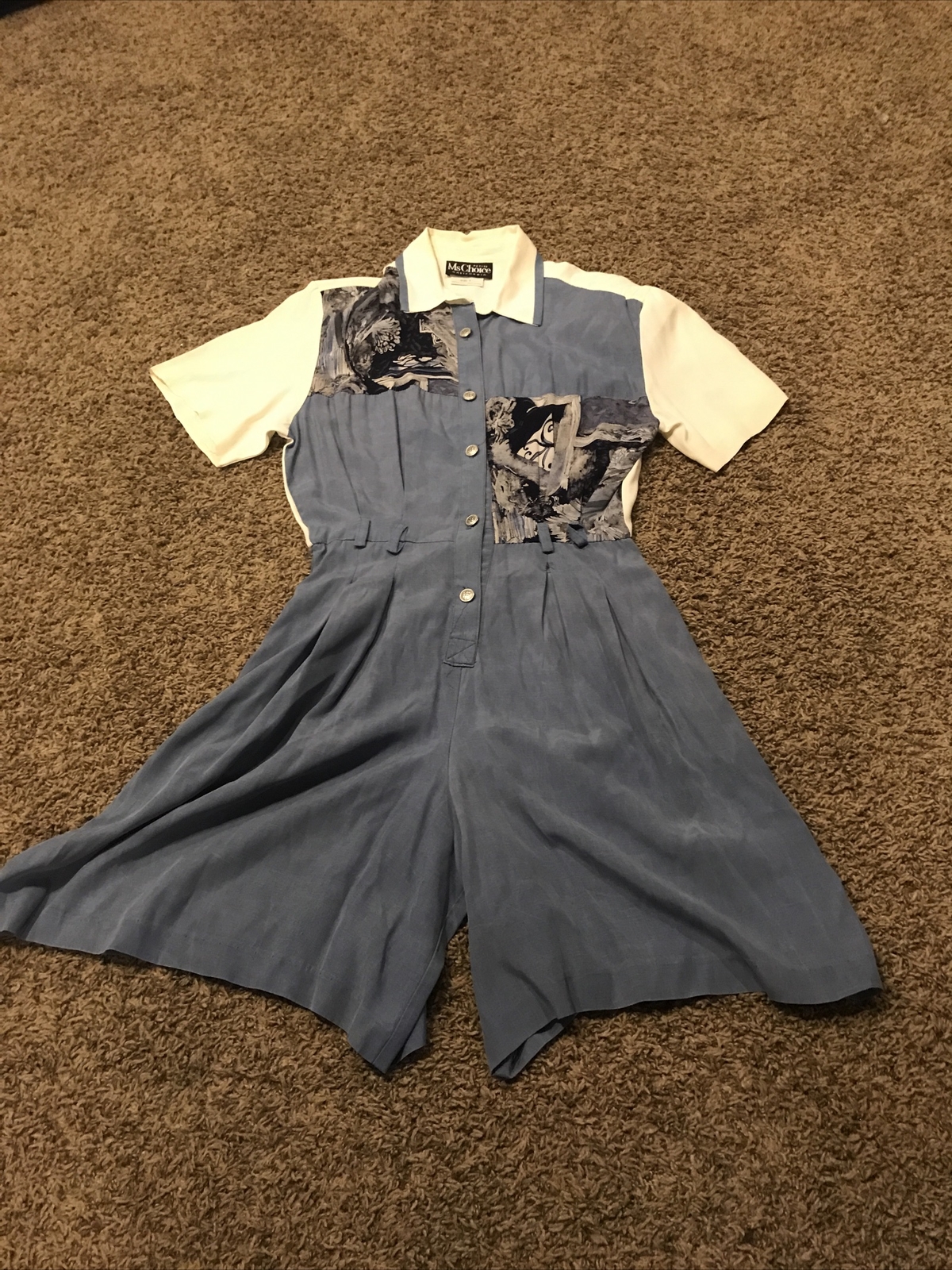 Ms Choice Women Dress 8P Floral Blue Long Romper Short Sleeve VTG B22