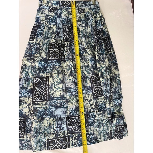 Melrose Petite Silk Skirt Womens Small Vintage Blue Abstract Midi