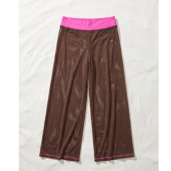 Vintage Natori Cruz Brown Mesh Wide Leg Pant Swim Cover Lounge XL