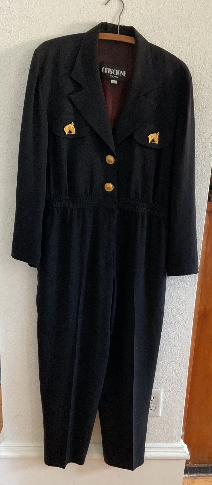 VTG Criscione Lined Jumpsuit Equestrian Style Lined Black Gold Embellished