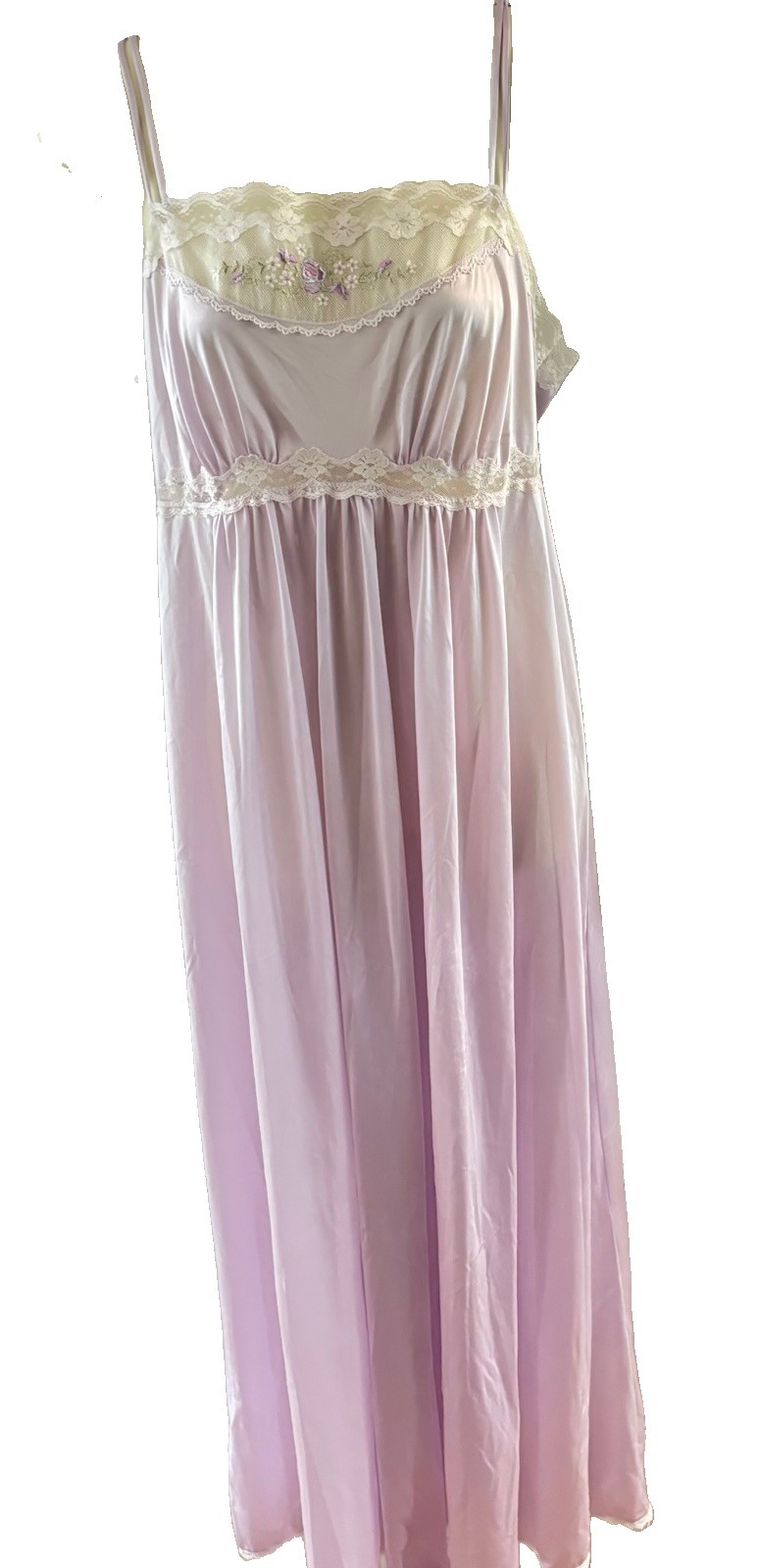 Vintage Lorraine Nightgown M Womens Lace Trim Spaghetti Strap Nylon USA Fits S/M