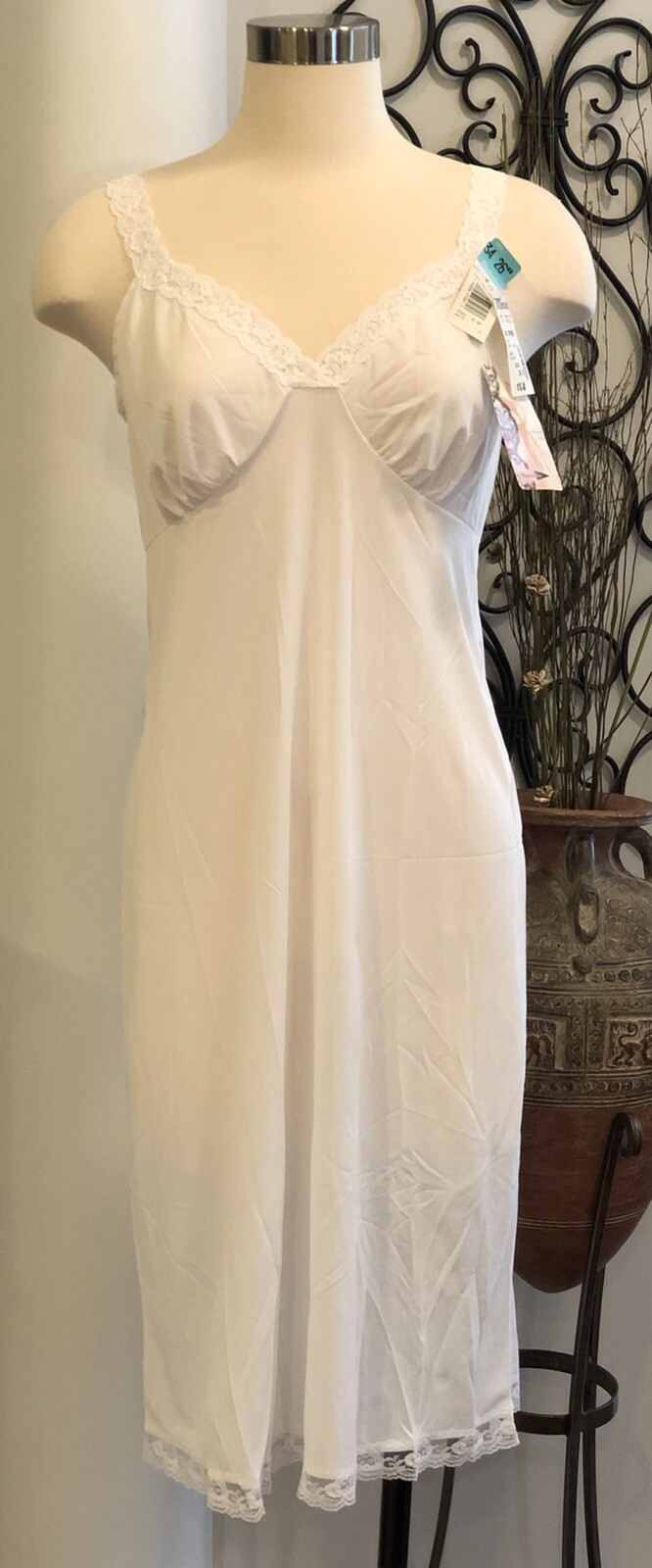 Vintage Full Slip Size 34 SHADOWLINE White Lace Nylon NOS