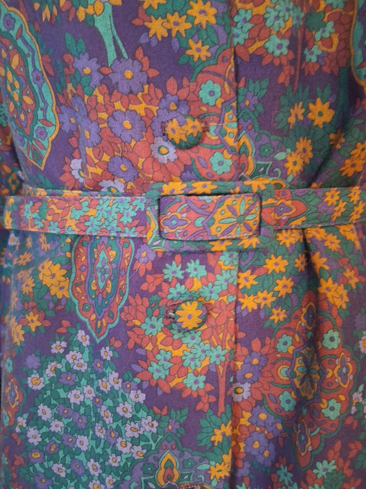 Vintage 1970s British Lady Union-Made Psychedelic Paisley Boho Mod Dress, s 18.5