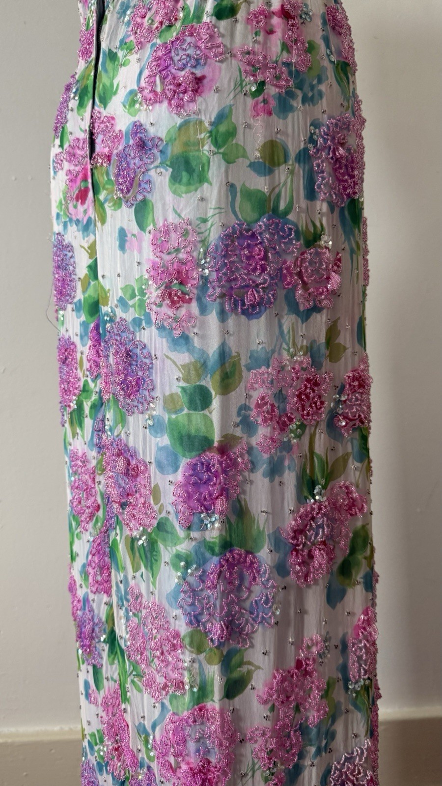 Vintage 1950s 60s Rare Designer Sara Fredericks Hand Beaded Chiffon Evening Gown