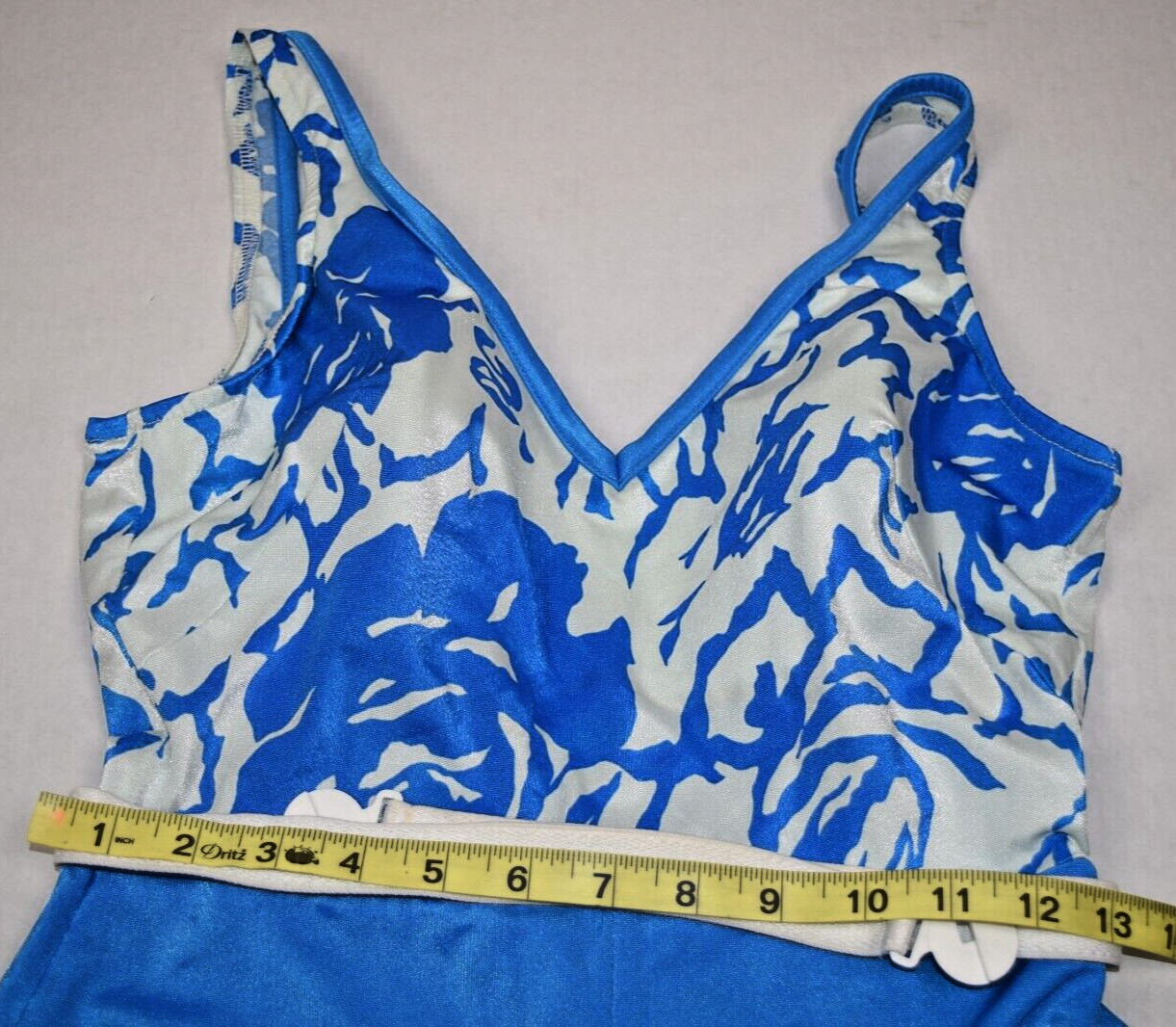 Vintage Swimsuit 2 Tone Electric Blue White Size 16 S/M 70s Internal Bra & Belt