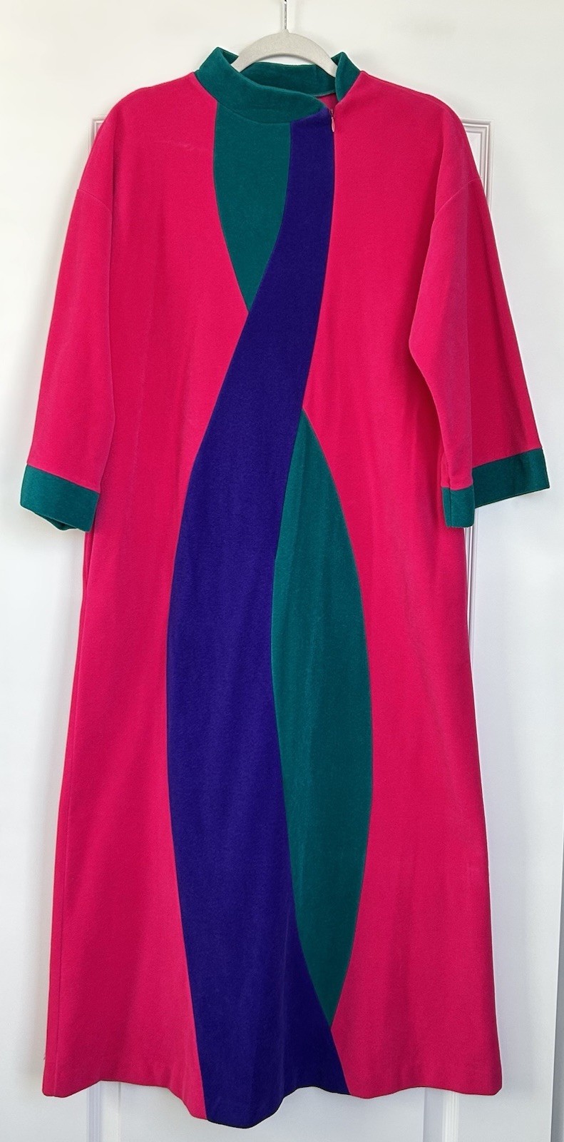 Vtg Vanity Fair Velour Robe S Pink Purple Green House Coat Color Block Retro USA