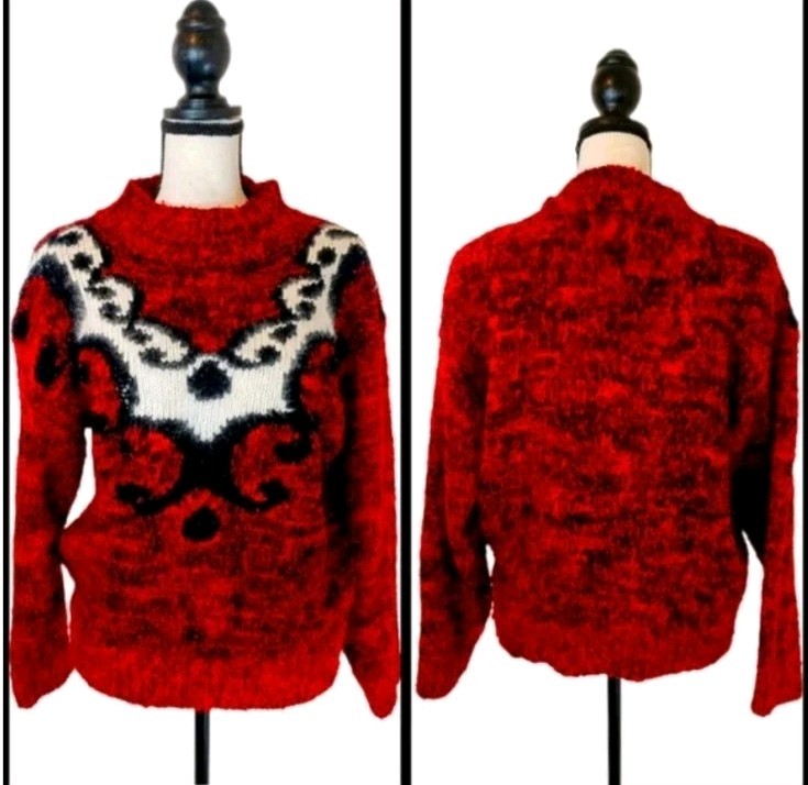 Vintage 80s Spice of Life Red Fuzzy Chunky Long Sleeve Knitted Sweater Size L