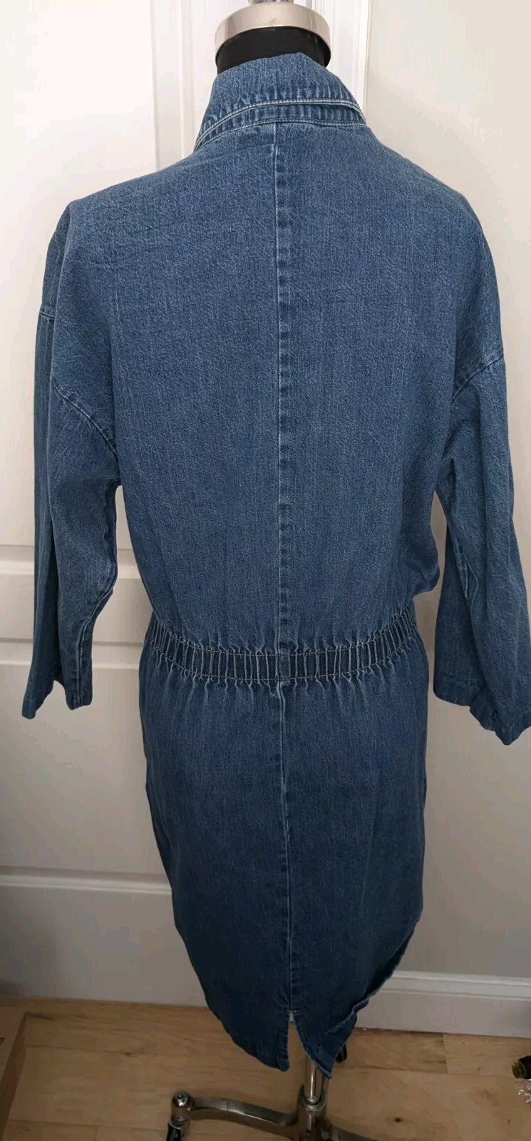 Vintage 1980s IDEAS Denim Jumpsuit Made In USA Medium Excellent Snap 3/4 Sleeves