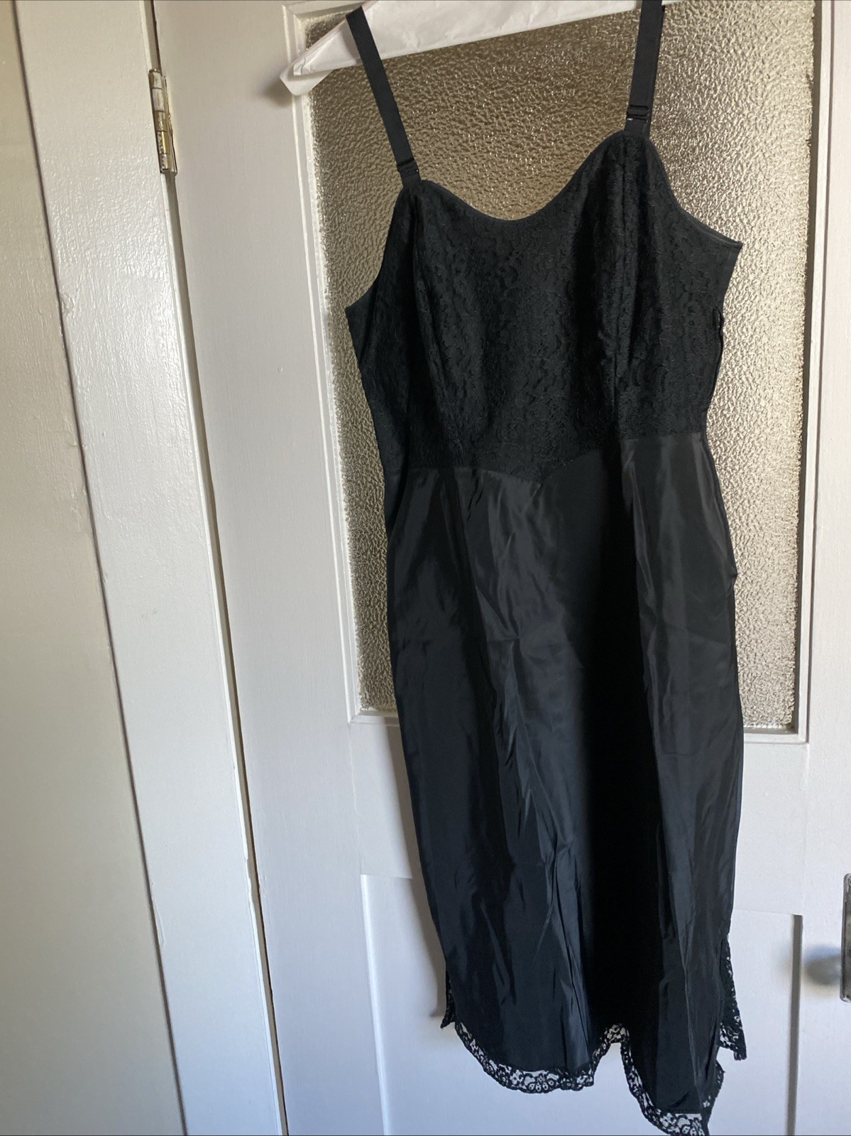 Vtg TAFREDDA BARBIZON Saucy Black Lace Full Slip Side Zip Glamorous Pin Up 14