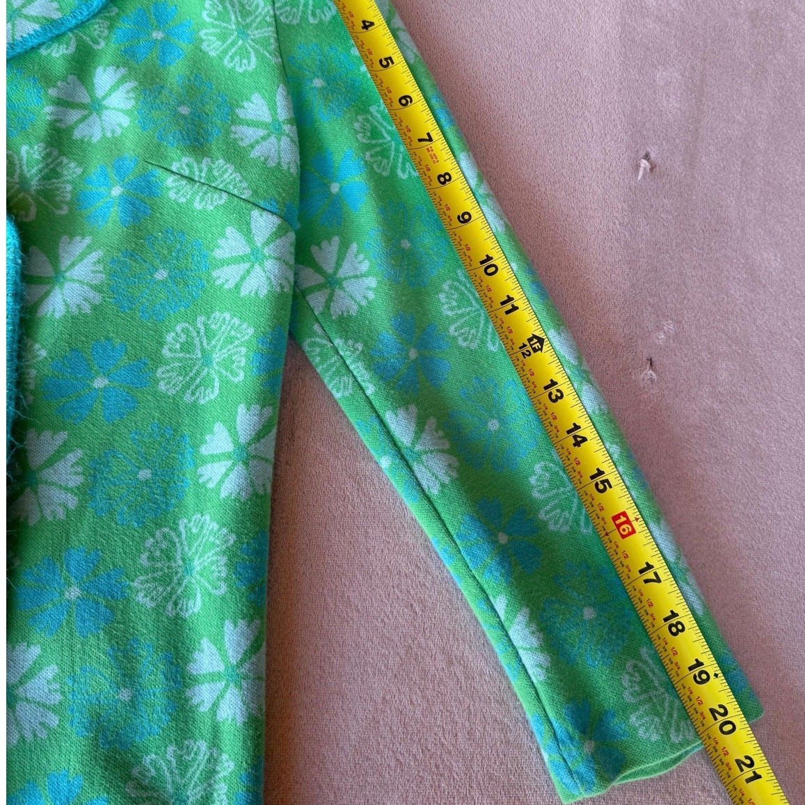 1960s Mod Floral Knit Blazer Jacket, Green Blue Orlon Double Breasted