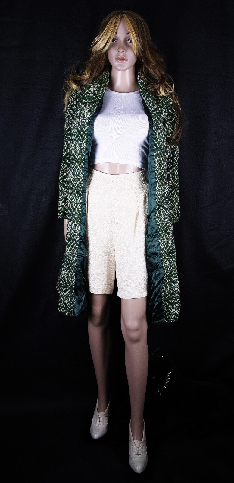 Vtg. Wool Coat Dress Coat Fishelle Green Look Feel Angora Cashmere Silk Sz S