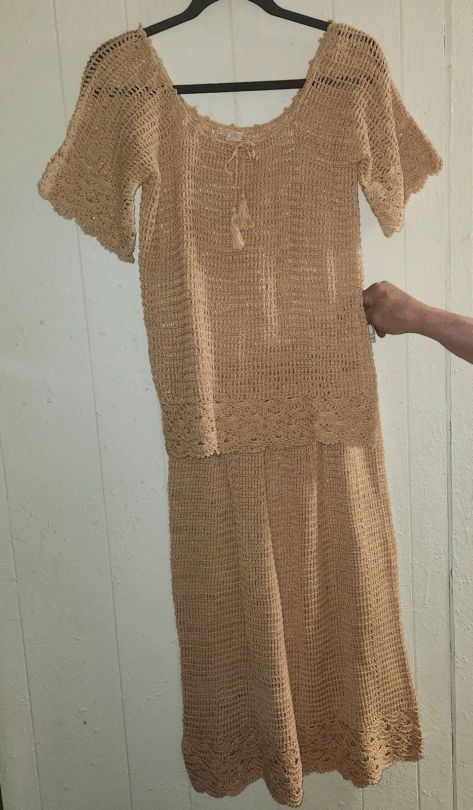 Vtg 1970’s 80’s Mystical Fashions Crochet 2 Pc Dress Set Top Skirt Boho Hippie