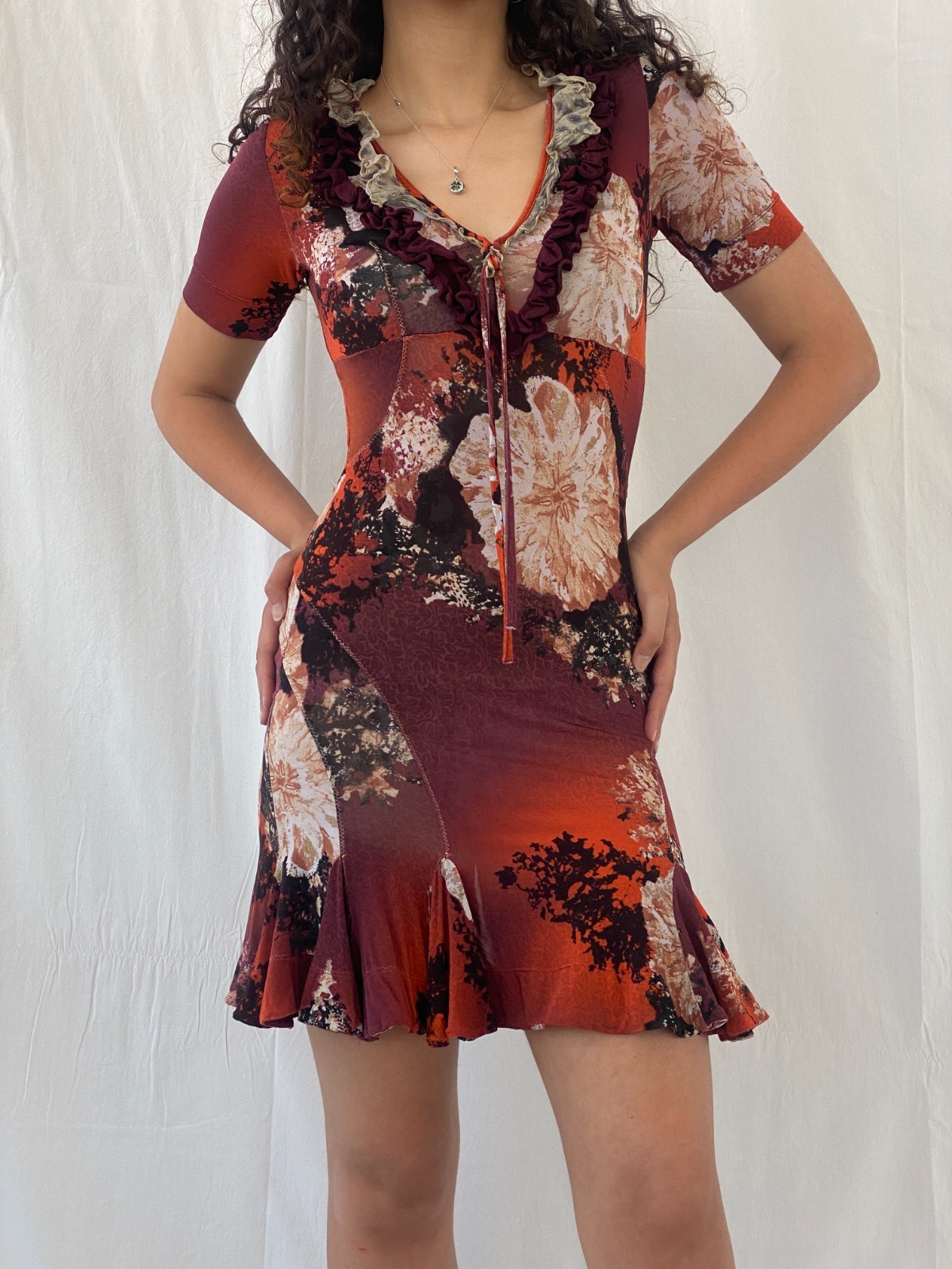 Vintage 2000s Just Cavalli by Roberto Cavalli Floral Ruffle Mini Dress – S