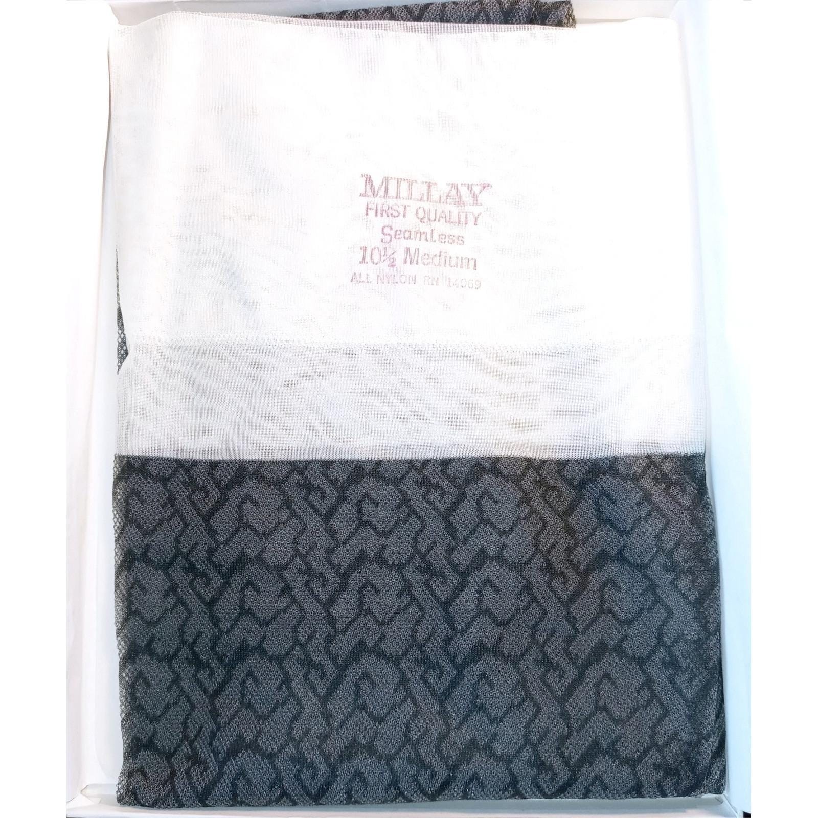 Vintage Millay Stockings Women 10.5 M Black Grey Geometric Textured Seamless