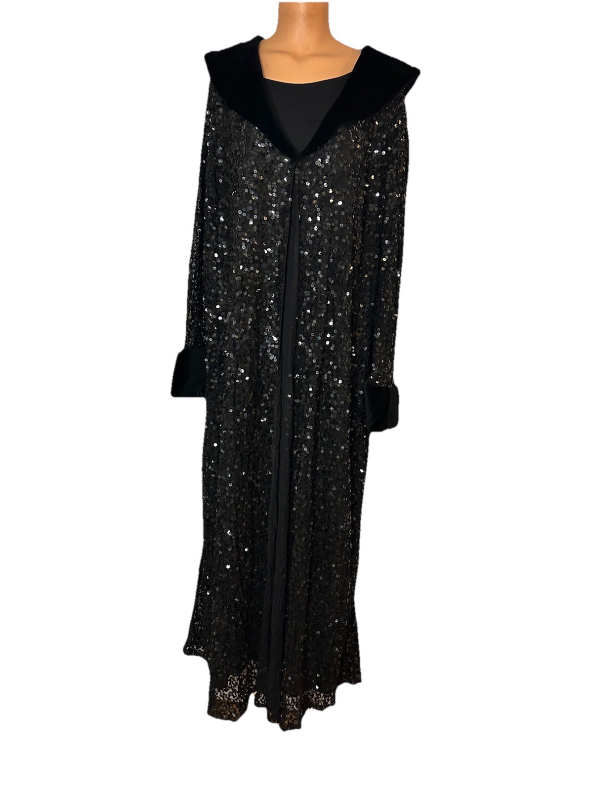 Vtg Y2K Marina Bresler Long Maxi Dress Black Sequin Evening Duster Coat XXXXL