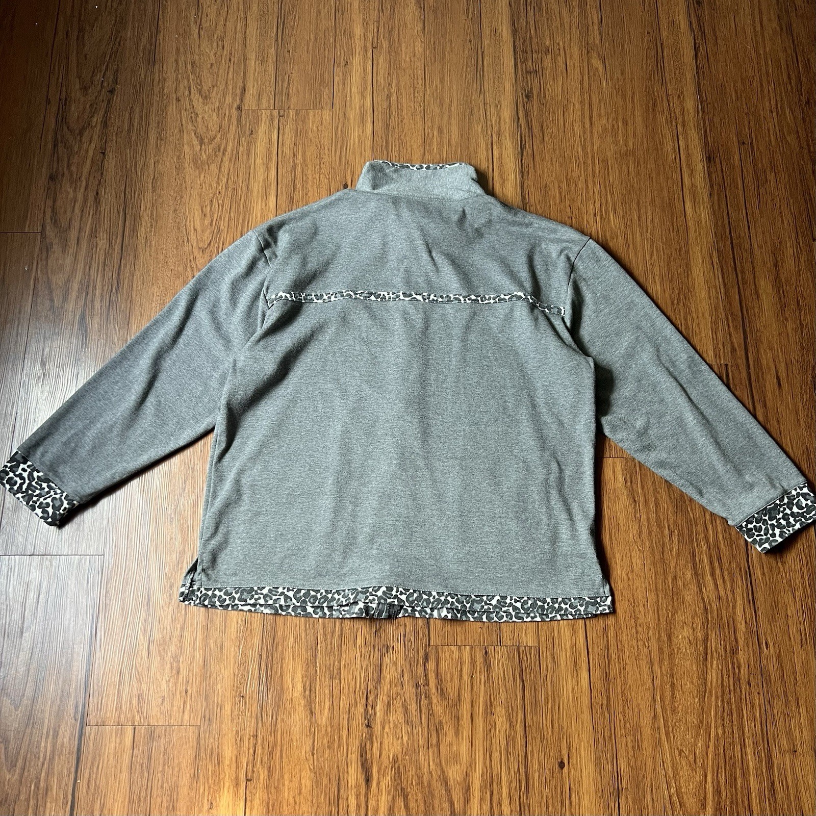 Vintage 90s Full Zip Sweater XL Gray Animal Cat Embroidered Mock Neck Grandma