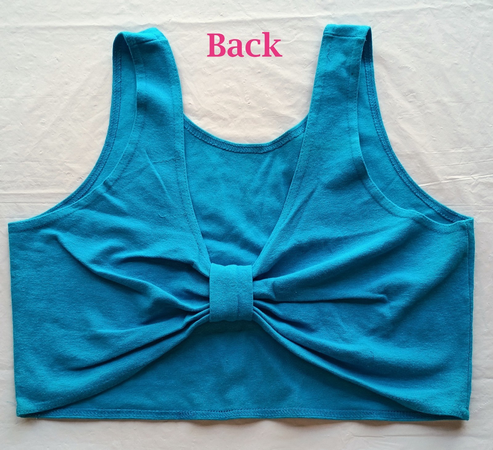 80s 90s Y2K Cristina Turquoise Blue Bow Back Stretch Crop Top Vintage Size L