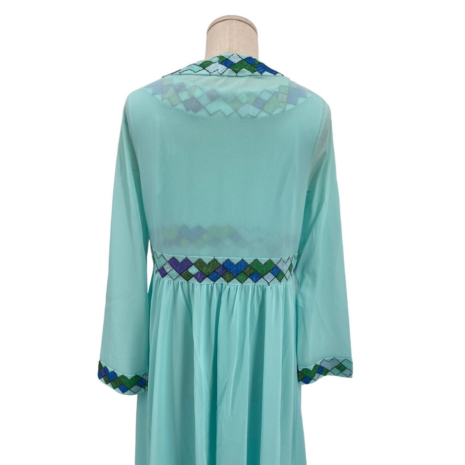 Vintage Emilio Pucci For Formfit Rogers Nightgown Robe Harlequin Nights Blue M