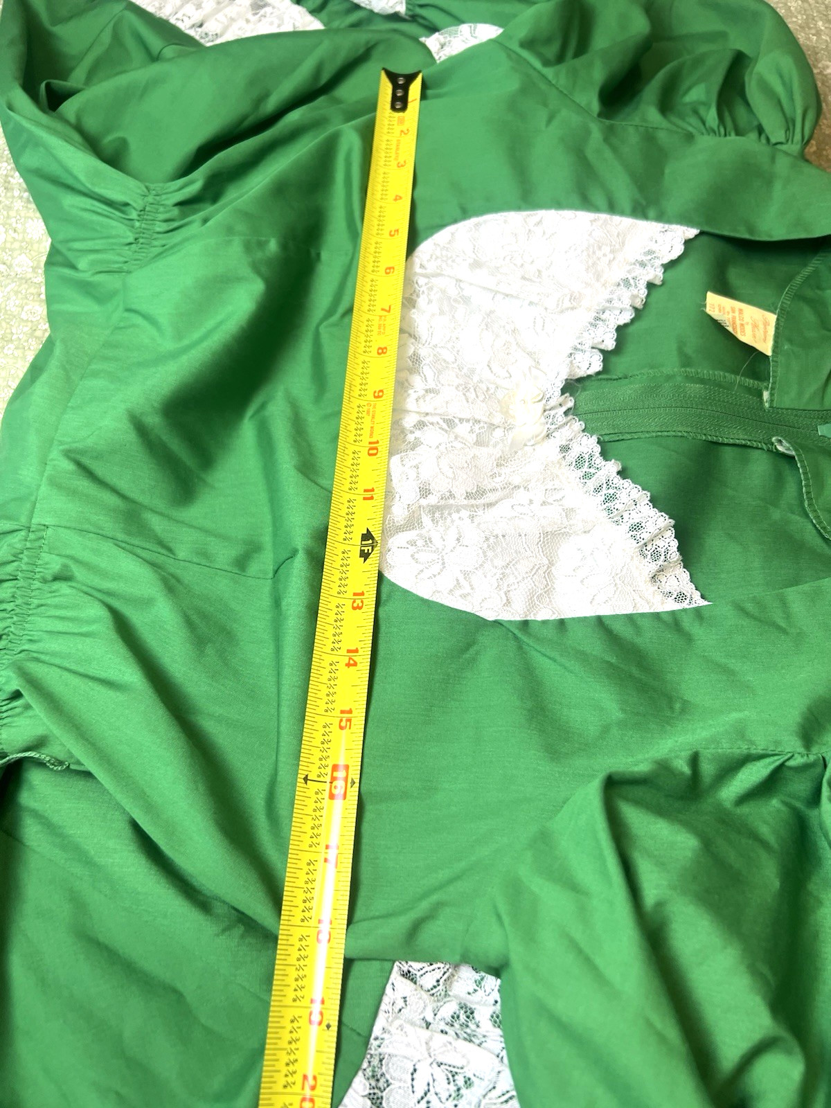 Vtg Partners Please Green White Lace Trim Flare Swing Square Dance Dress Size 12