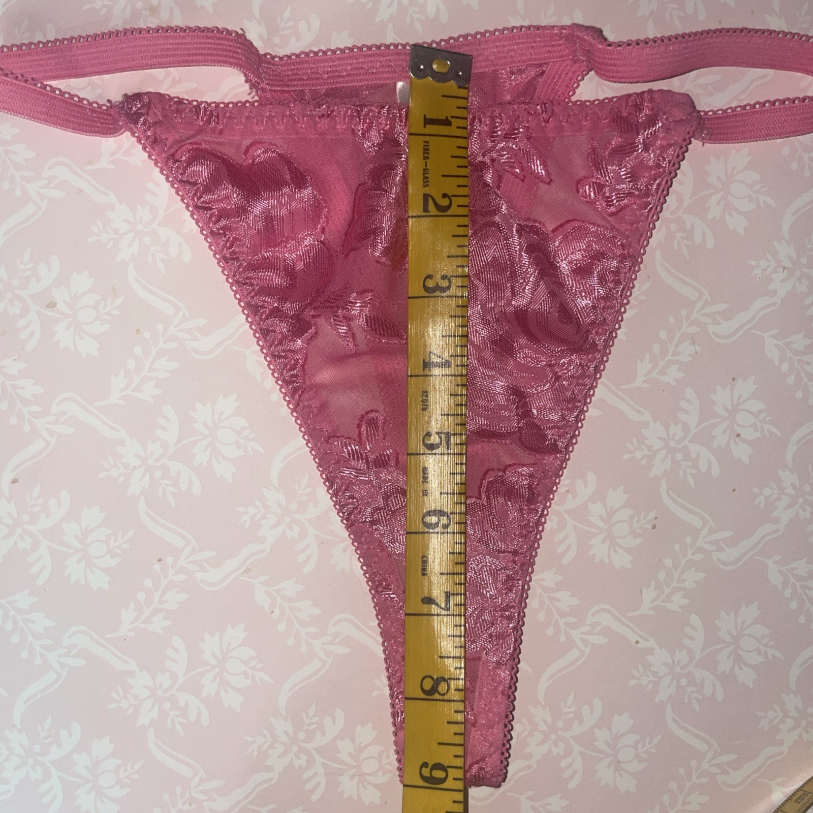 Thong String Bikini O/S Woman’s Panties Underwear BURNOUT Pink Semi Sheer