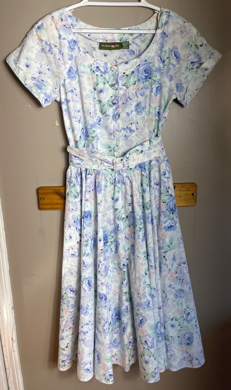 Vtg Outback Red Dress Blue Floral Cottagecore Romantic 80s Wedding Guest Wom 10