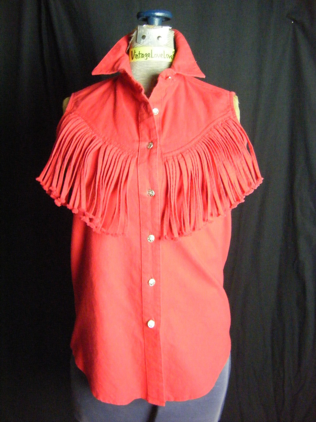 CIIRCLE T Vtg 70-80s Red Fringes Western Shirt-Bust 33/3XS-2XS