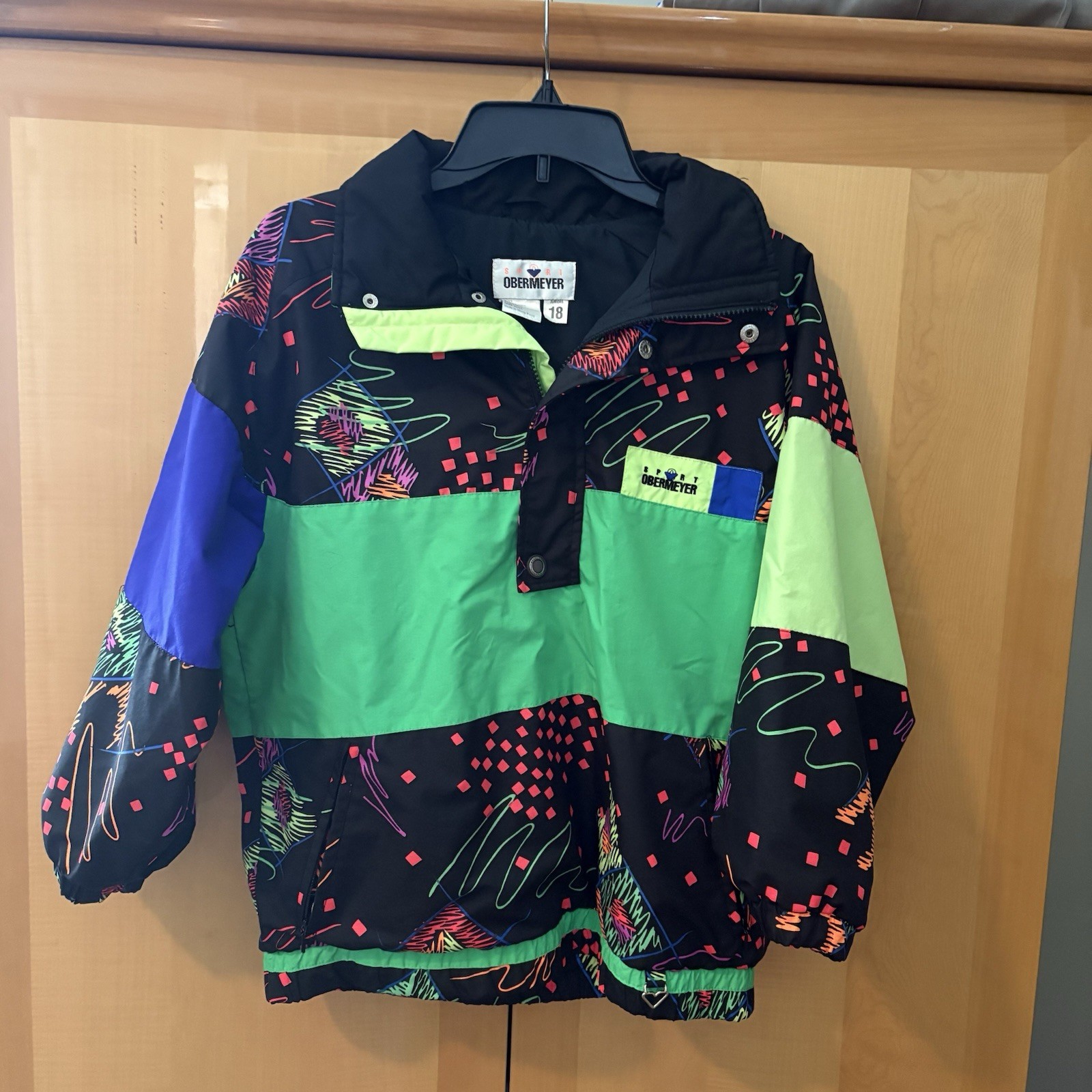 Obermeyer Vintage Pullover Windbreaker Abstract 80’s Pattern Neon Juniors Sz 18