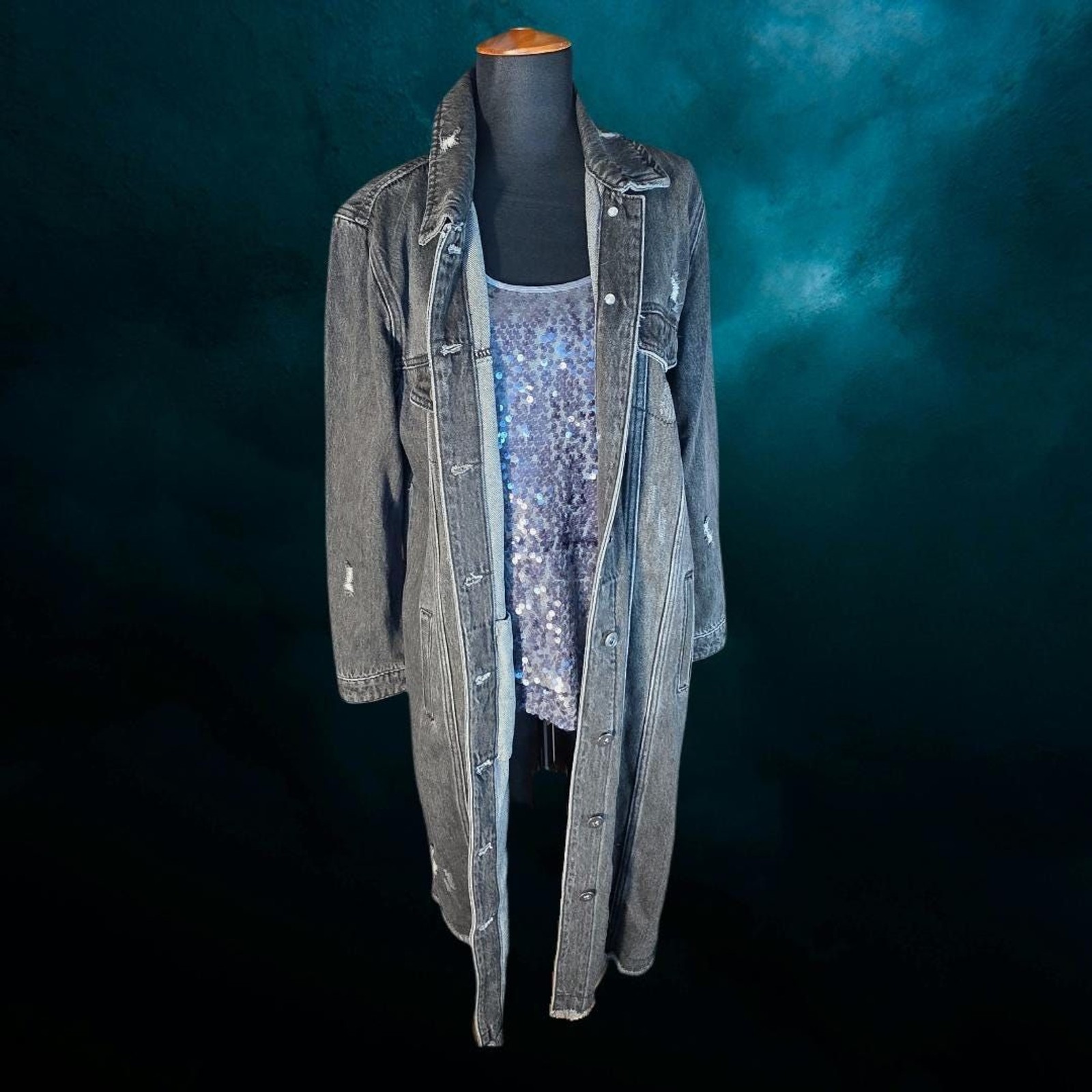 Tribal Jeans Black Denim Trench Coat — Small Petite