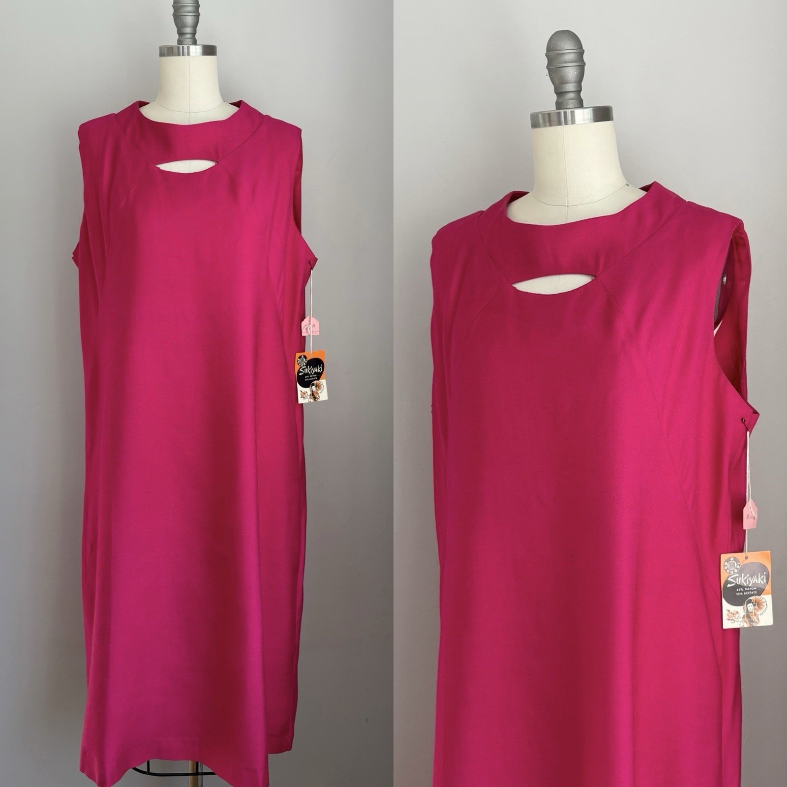 Vintage 1960’s Deadstock Fuchsia Pink Keyhole Neckline Cocktail Party Dress M/L