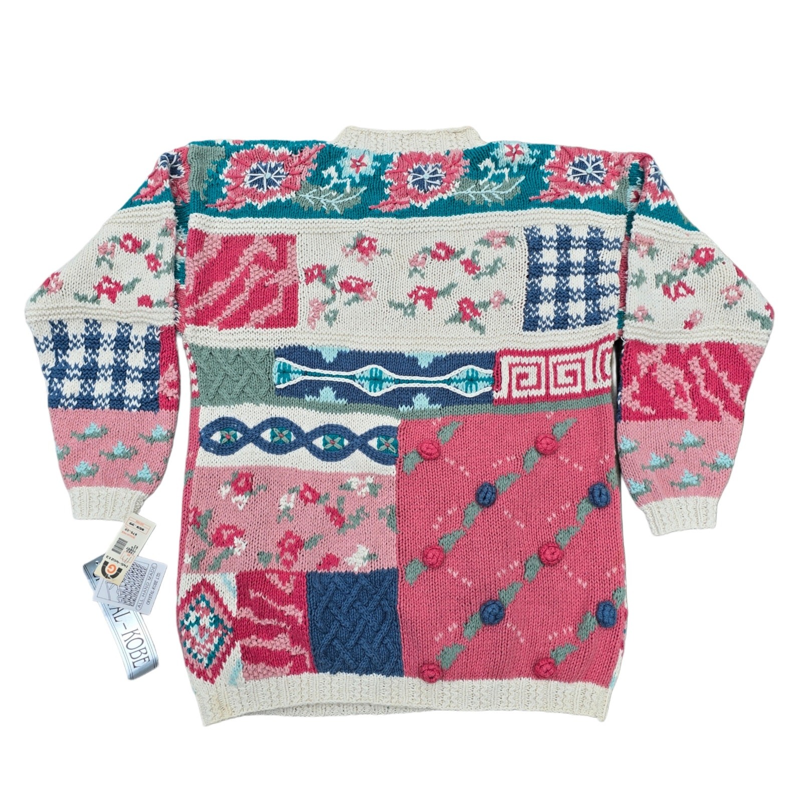 Patchwork Sweater Crystal Kobe Size Petite Medium Pink Blue Beige Floral Vintage