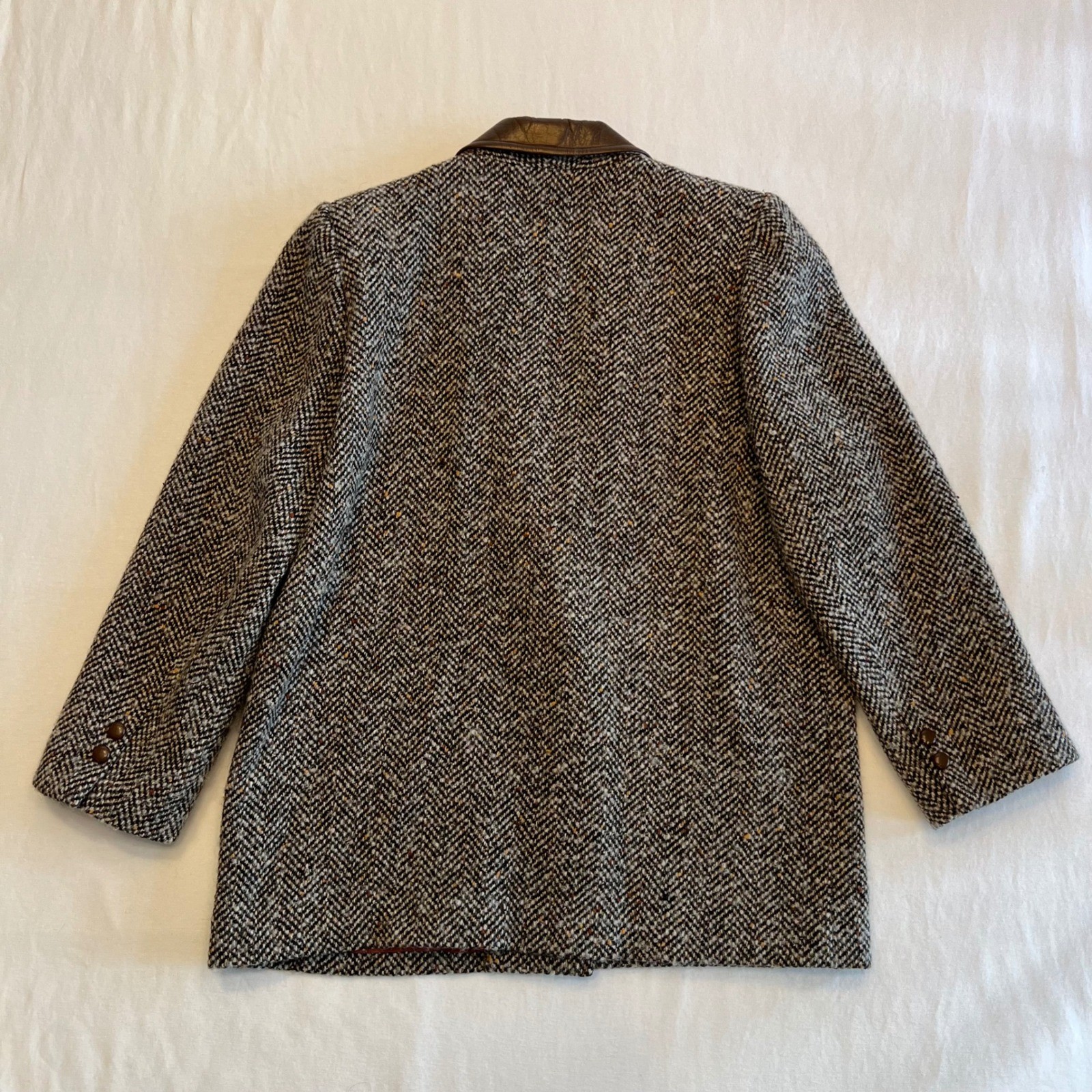 Lilly Fashion Women’s Vintage 80s Tweed Faux Leather Dark Academia Blazer Size M