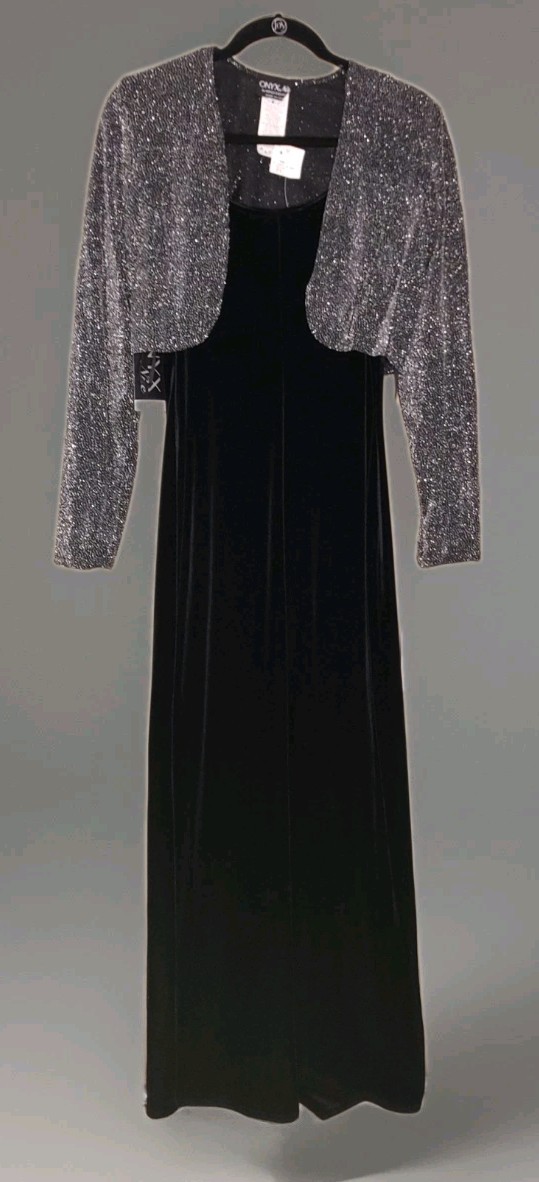 NWT Onyx Nite by Wendye Chaitin 2PC Formal Velour Dress & Silver Jacket – Size 6