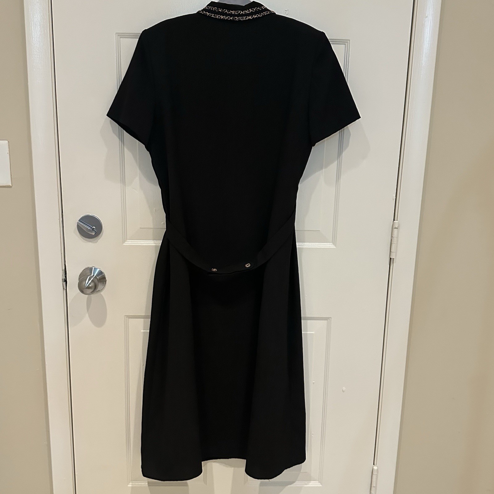 Vintage 90s Miss Dorby petite long black collared dress size 16P Cottagecore