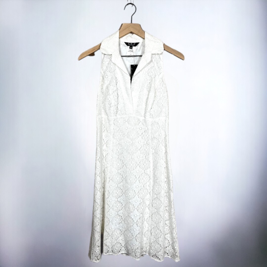 ABS by Allen Schwartz NWT Vintage 90’s Ivory Lace Sleeveless Collared Dress