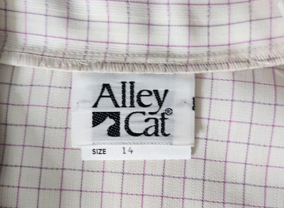 Vintage New Alley Cat Size 14 Women’s Pink White Pussybow Blouse Top NOS NWT