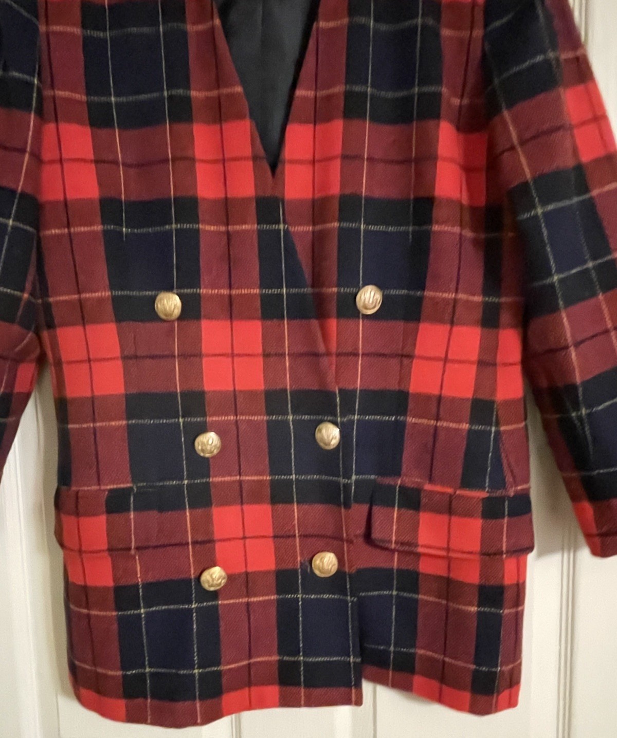 Vtg Amanda Smith Blazer Women’s Sz 12 Red Plaid Wool Blend Dark Academia Preppy