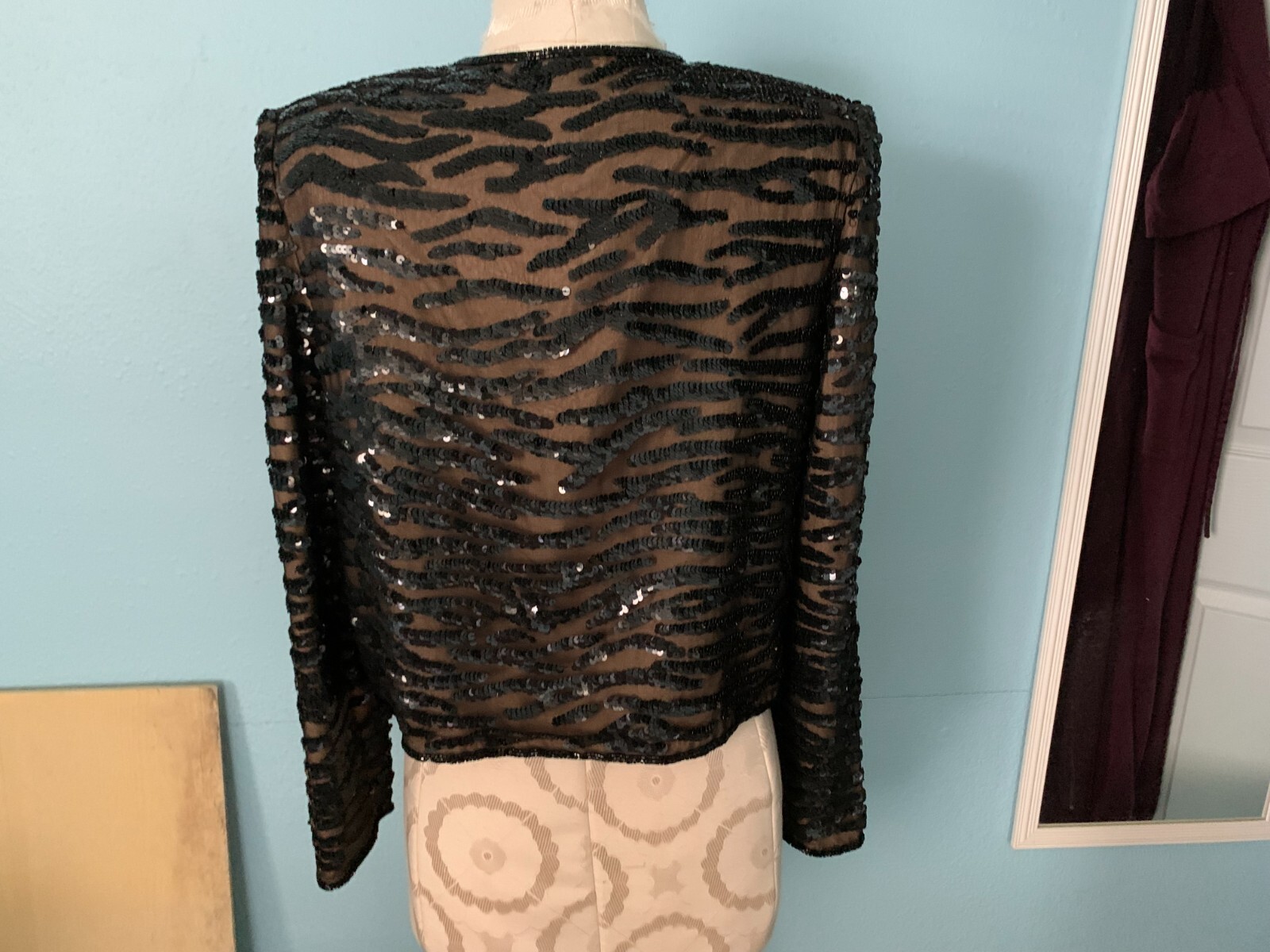 VTG ANDRETTA DONATELLO Jacket Black Sequin Gold Lined Long Sleeve Women’s Top XS
