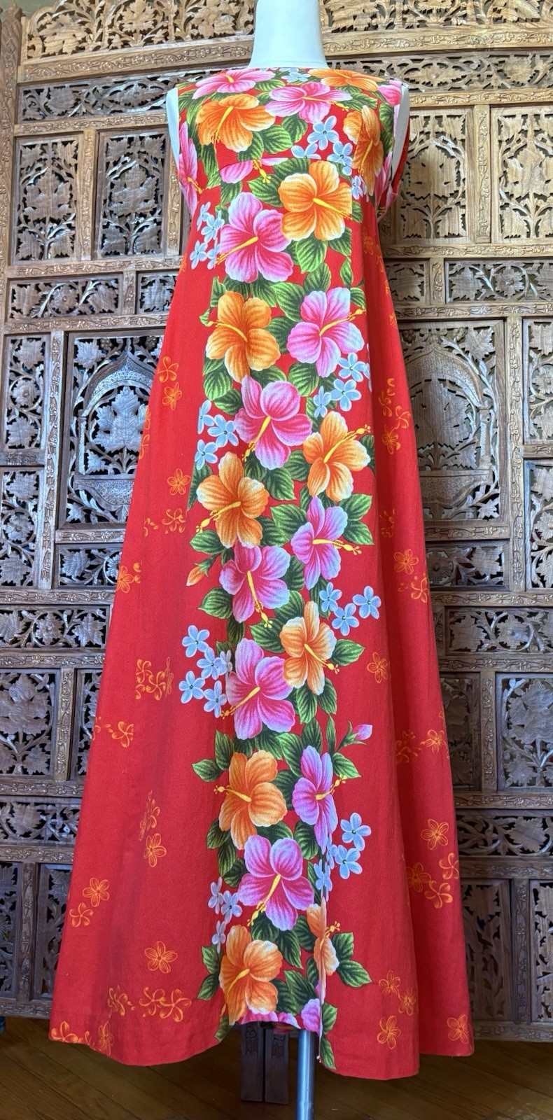 Vintage 1960s HAWAIIAN Dress Floral Maxi TIKI Ui-Maikai Muumuu Psychedelic 1970s