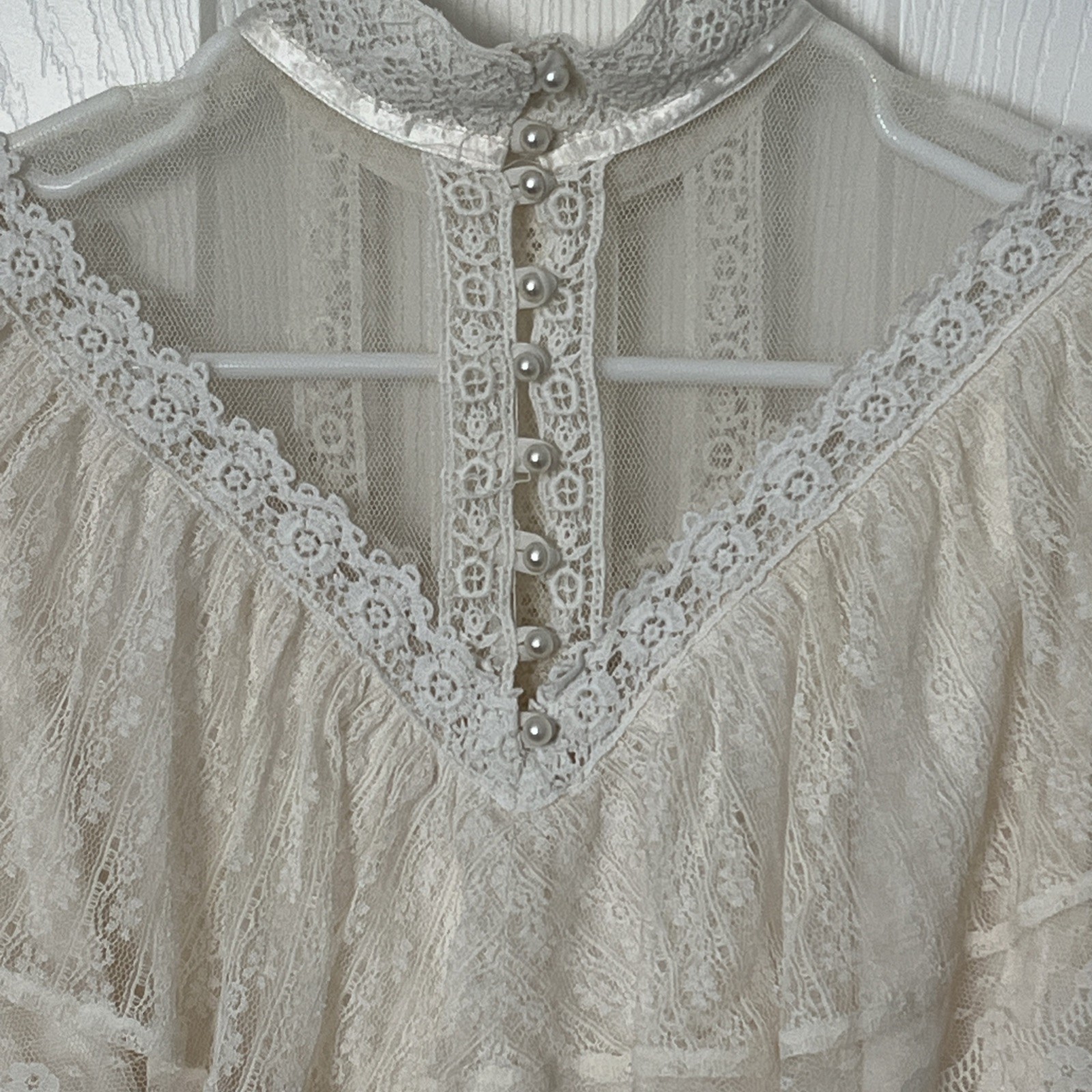 Gunne Sax 70’s Victorian Prairie Bridal Dress Crème Lace Romance Lined Rare Find