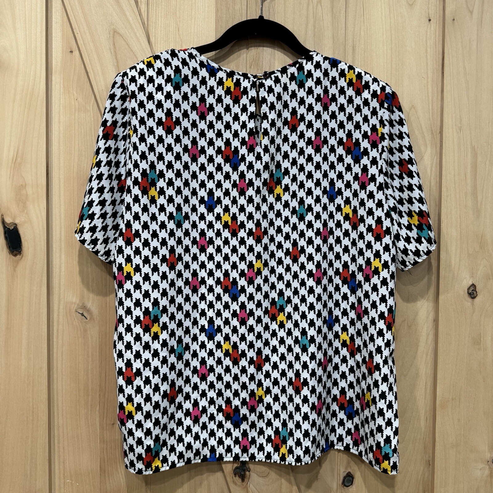 Vintage Houndstooth Colorful Blouse Shirt Top Penbrooke Lane 80’s Keyhole Large