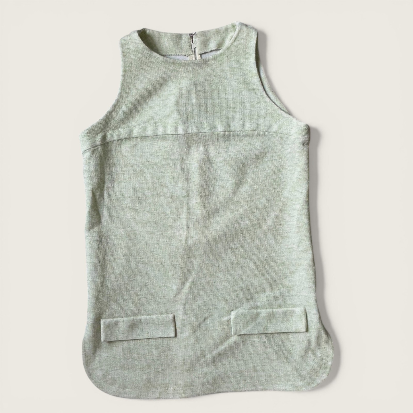 Vintage 1960s Handmade Pale Green Sleeveless Mod Shift Dress Mini