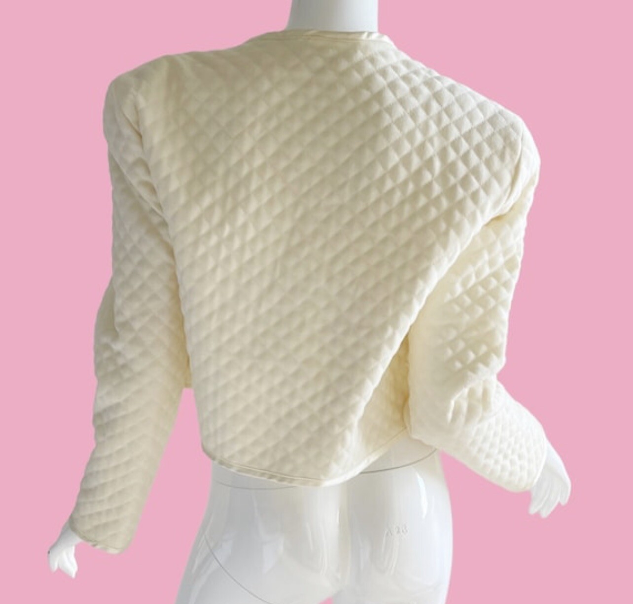 80s Geoffrey Beene Quilted Jacket Ivory Wool Tuxedo Mod Jacket Large