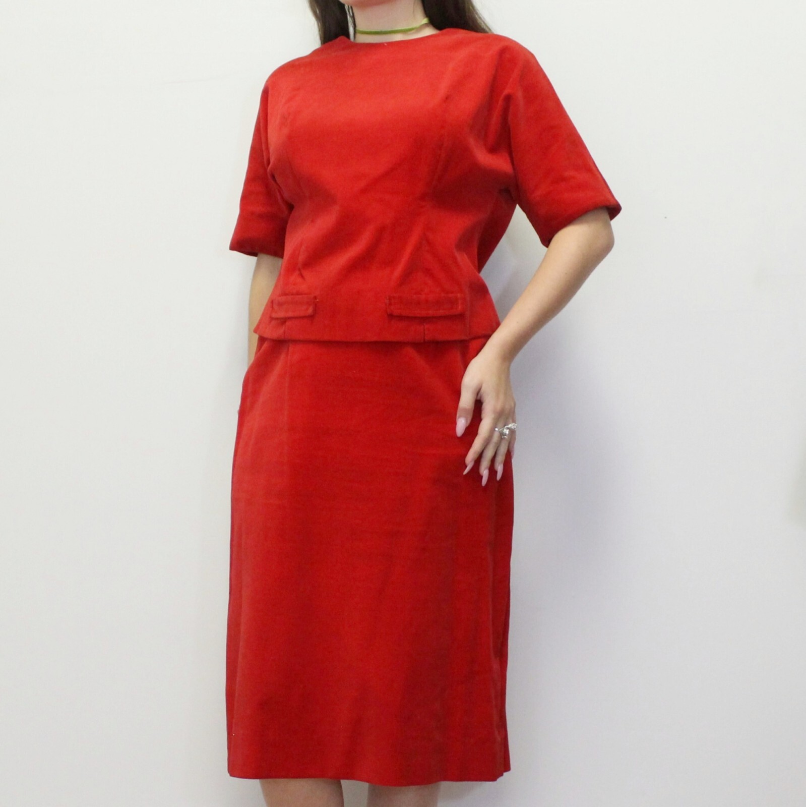 Vintage 60s Red Velvet Outfit Set Matching Skirt and Top Madison Wardrobe Maker