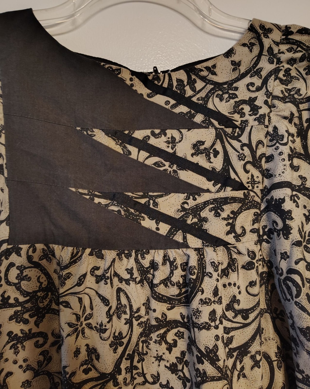 Vintage Carol Bennett Medium Hawaii Dress, Muumuu Taupe Black Abstract Pasiley