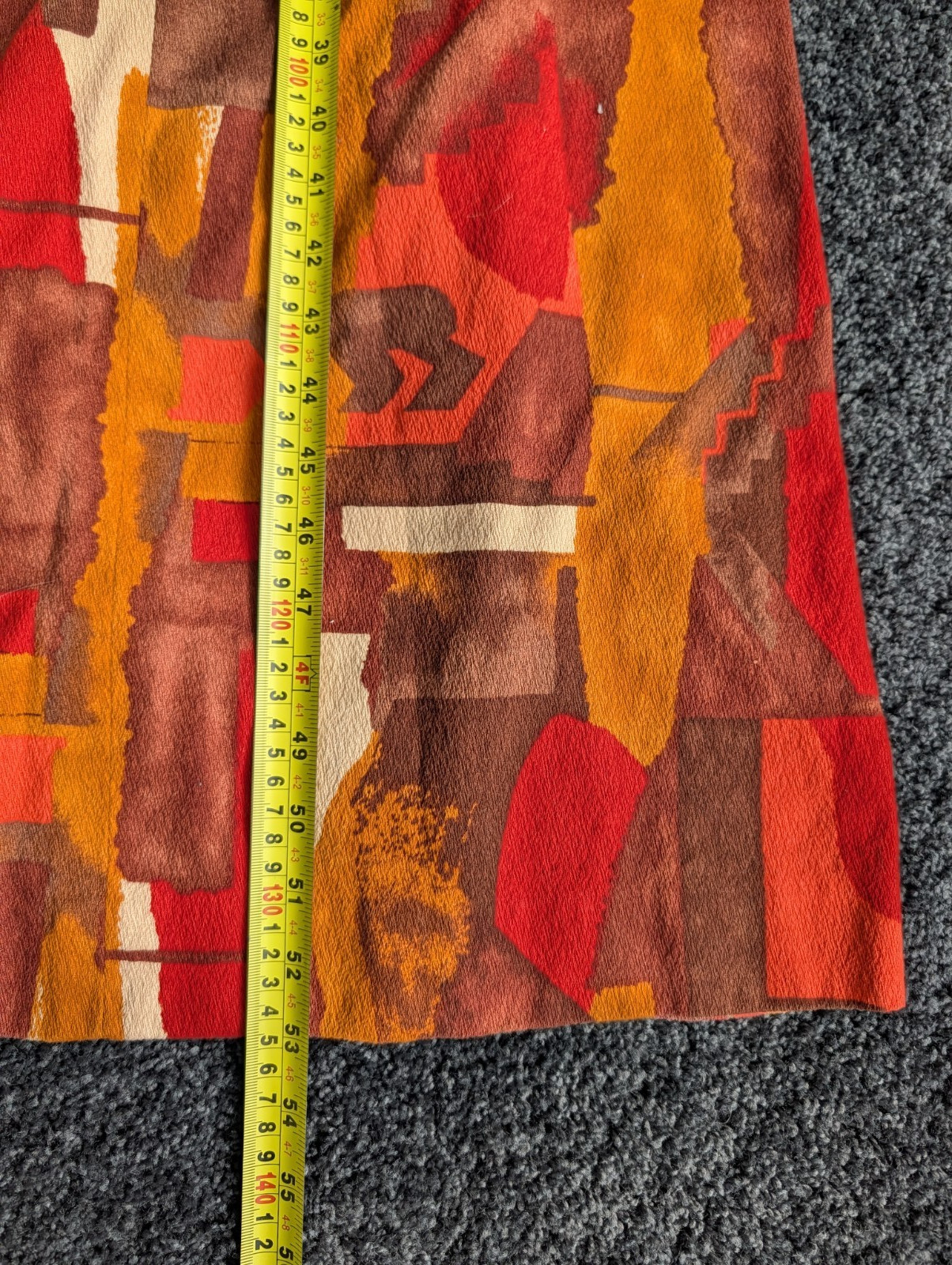Vtg 70s Bark Cloth Caftan Dress MuuMuu Hand Made Abstract Geometric Hippie Boho