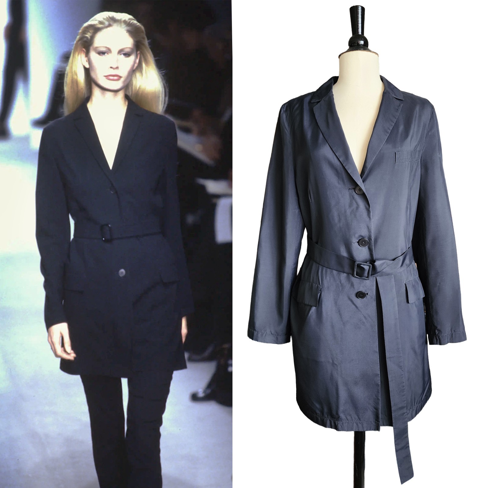 VTG S/S 1997 Calvin Klein Collection Charcoal Black Rayon Minimal Duster Coat